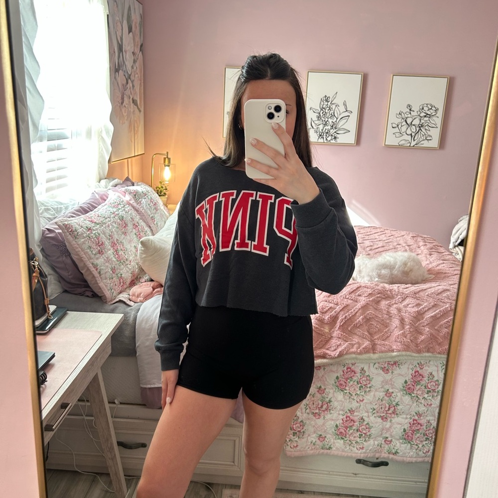 PINK Victoria's Secret Charcoal Cropped Hoodie